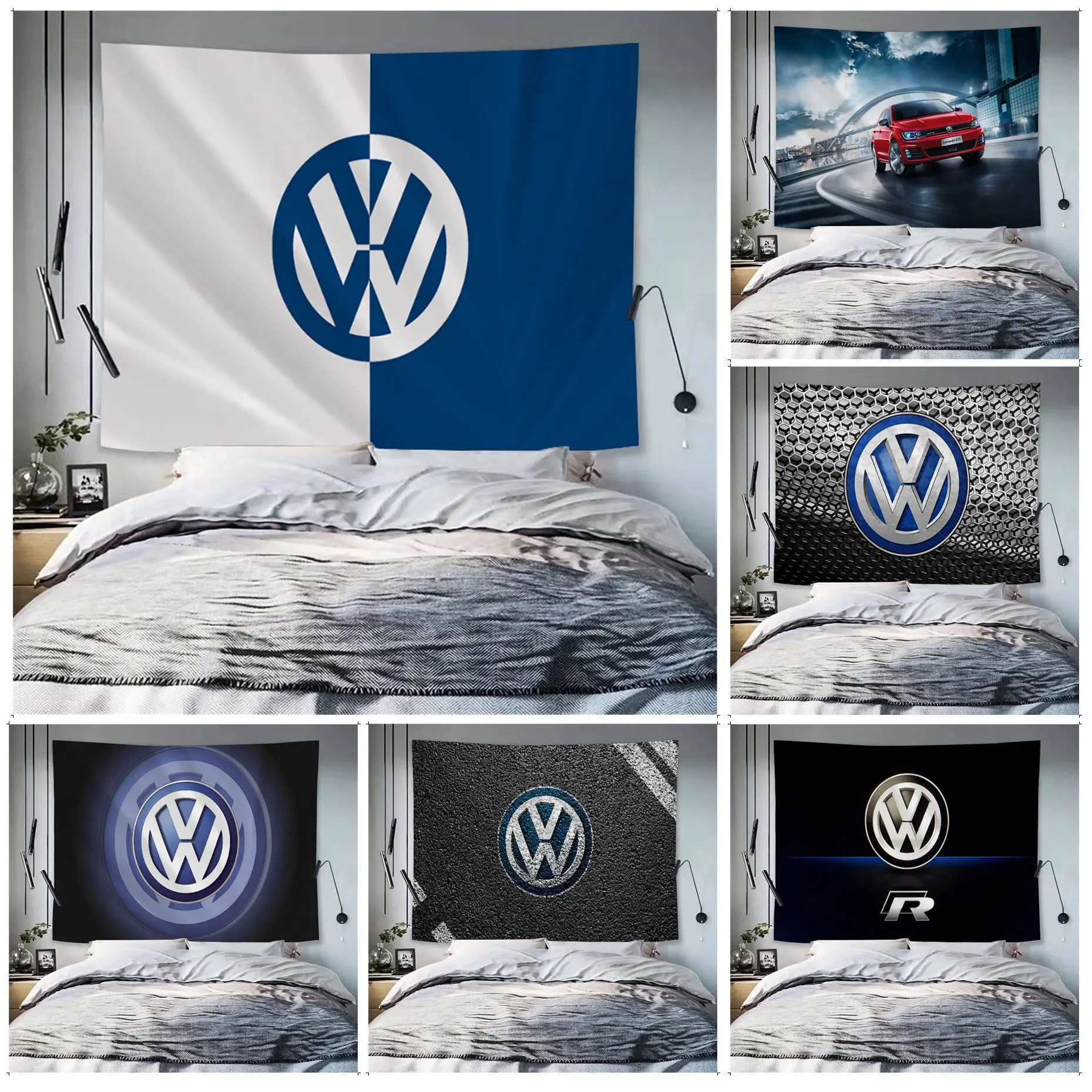 

V-VWs V-Volkswagens Cars Logo Hippie Wall Hanging Tapestries Indian Buddha Wall Decoration Witchcraft Bohemian Kawaii Room Decor