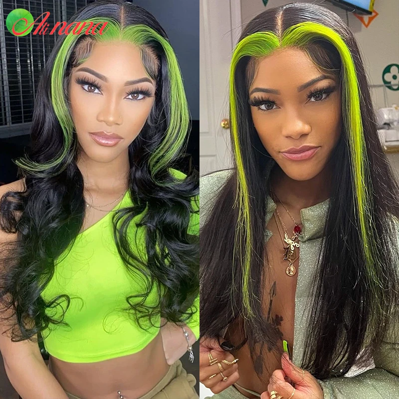 Transparent Lace Highlights Green Body Wave/Straight Wig Brazilian Human Hair Wigs Pre-Plucked Lace Frontal Wig For Black Women