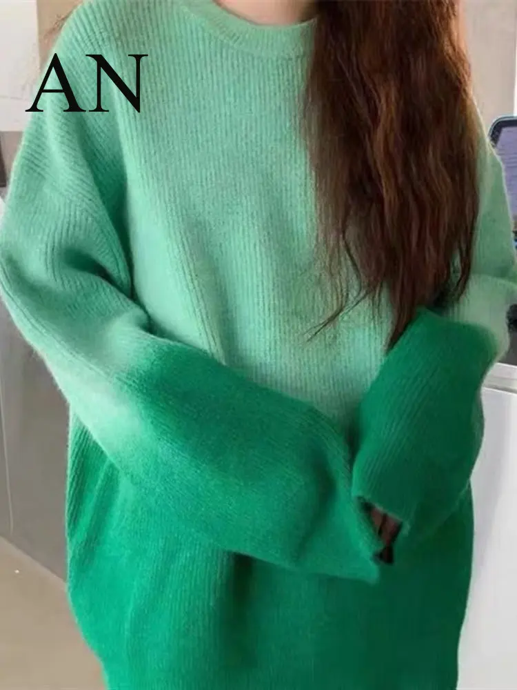 

Autumn Winter New Loose Oversize Sweater Women's Round Neck Gradient Knitted Sweaters Pullover Women Woman Clothes Tops