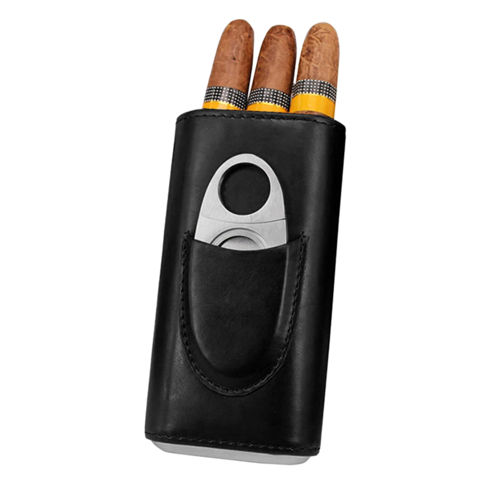 

Cigars Case Exquisite Cedar Wooden-lined Cigars Humidor 3 Fingers Cigars Case Portable Leather Cigars Case With Stainless Steel