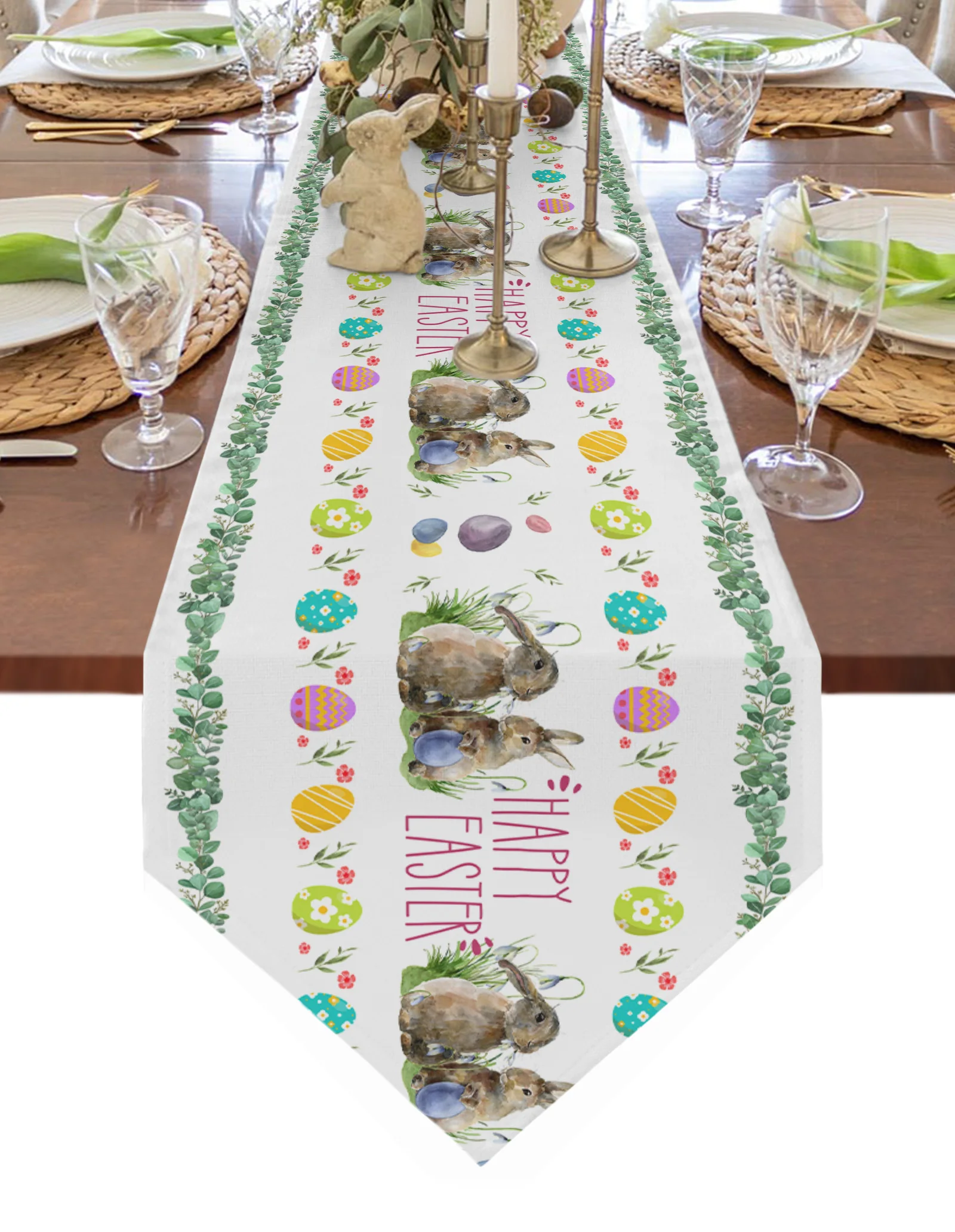 

Easter Watercolor Egg Rabbit Plant Table Runner Dinning Table Mat Wedding Party Tablecloth Easter Decoration Table Cover