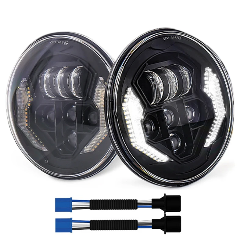

7 Inch LED Headlights 45W High Low Beam LED H4 Angel Eye Amber Turn Signal for Jeep Wrangler JK TJ Land Rover