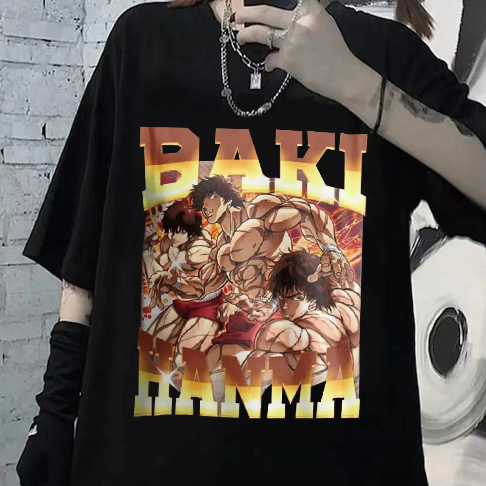 

Baki The Grappler Anime Mens T Shirt Yujiro Hanma Short Sleeve Casual Men Cotton Tshirt Clothes for Teens Classic Punk Tee Shirt
