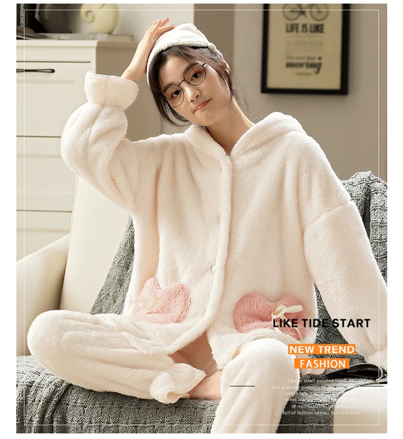 Girl's Winter Warm Plush Pajama Suit Length To The Ankle Polyester Comfortable White Pink Animal Leisure Wear With Two Long Ear