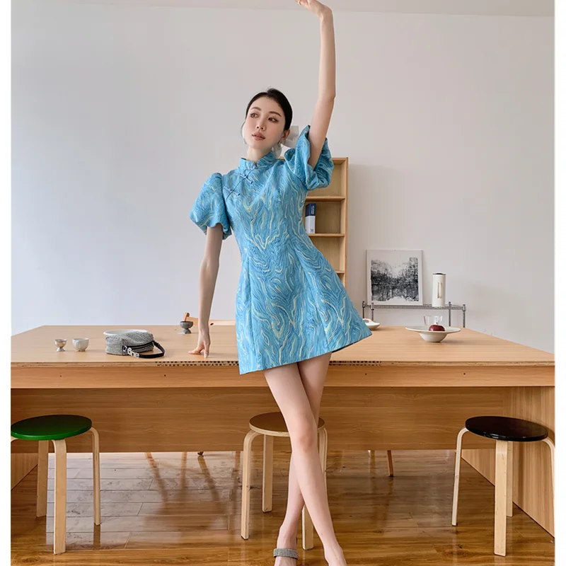 

Женское платье-Ципао с воротником-стойкой, в китайском стиле