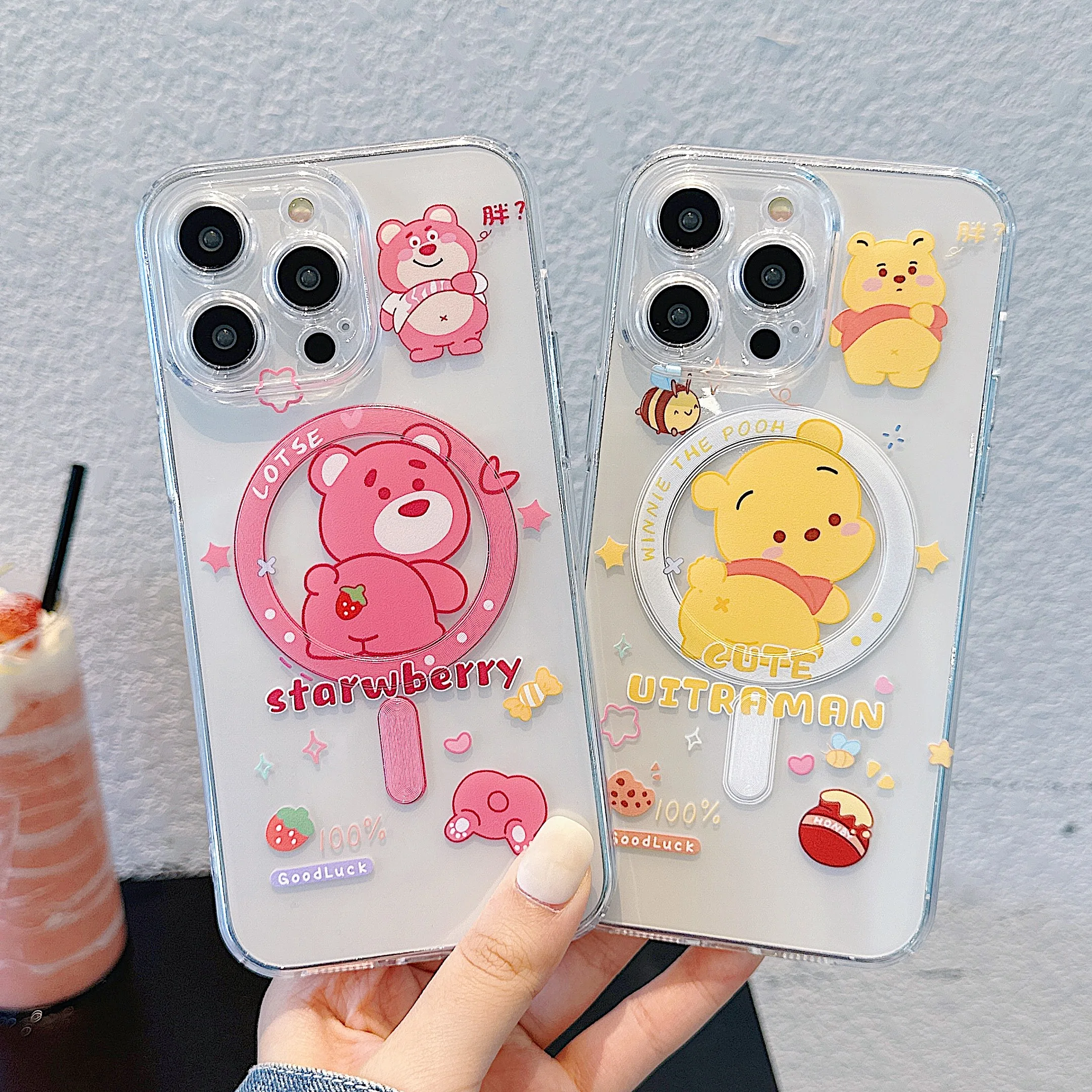 Disney New Cute Winnie Losto Magsafe Магнитный чехол для телефона Samsung Galaxy S24 S23 S22 S21 S20 FE Plus Ultra 5G Soft