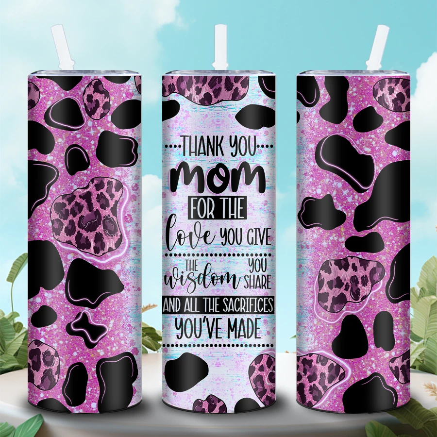 3d-бутылка для воды из нержавеющей стали с фиолетовым леопардовым принтом 20 унций