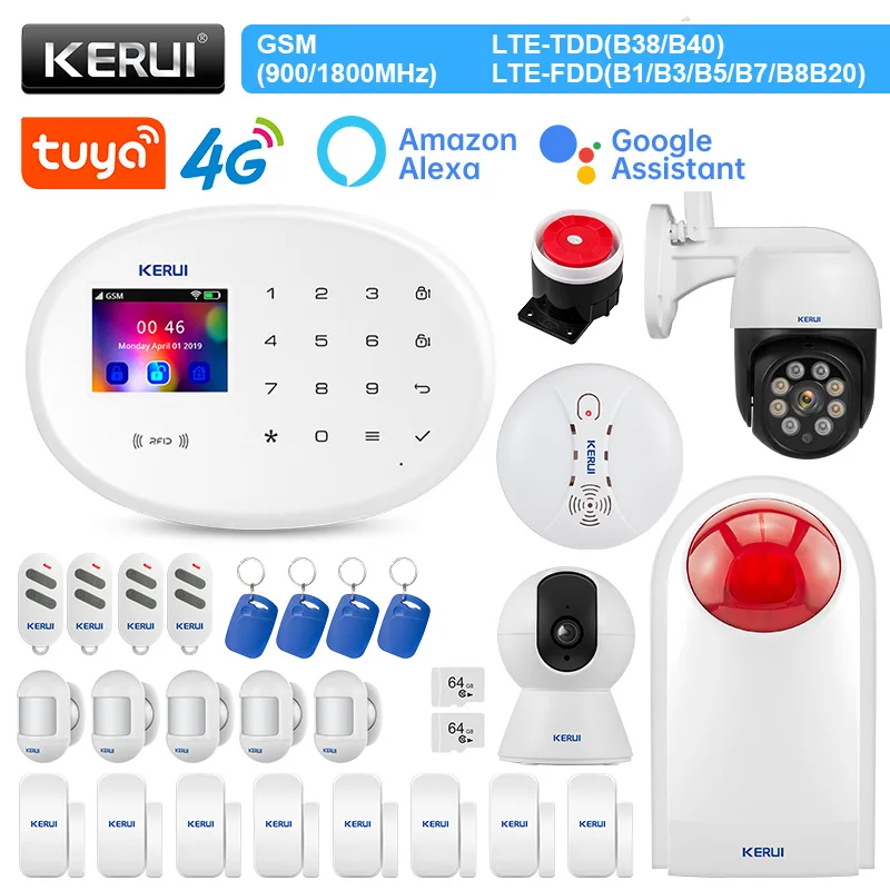 KERUI W204 Сигнализация 4G WIFI GSM сигнализация Tuya умная поддержка Alexa датчик движения двери детектор утечки воды сирена RFID