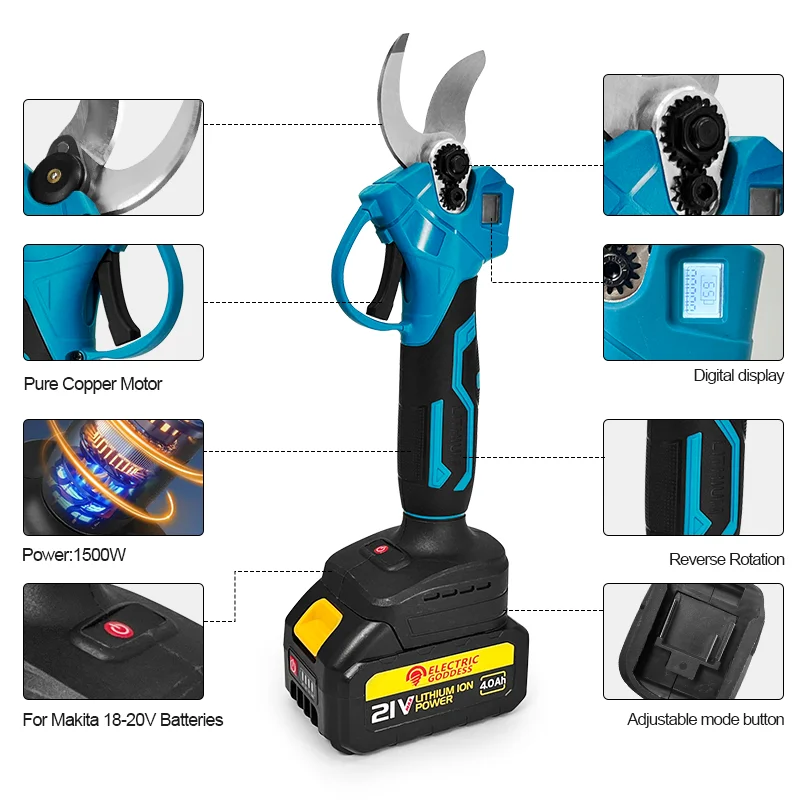 EGOD 1500 Вт Аккумуляторные садовые ножницы 30 мм для обрезки деревьев высокой