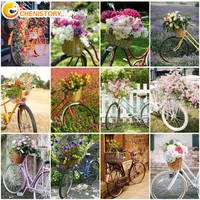 chenistory oil painting by numbers scenery diy handworks coloring by numbers kit bicycle drawing on canvas for home decor wall
