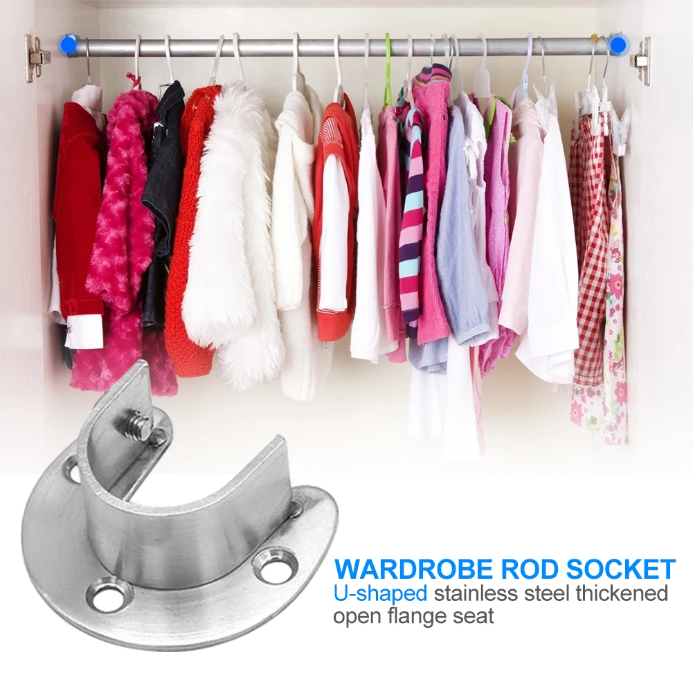 

U-Shaped Closet Rod End Wide Scope of Application Practical Economy Stainless Steel Wardrobe Clothes Hang Rail Pole Holder