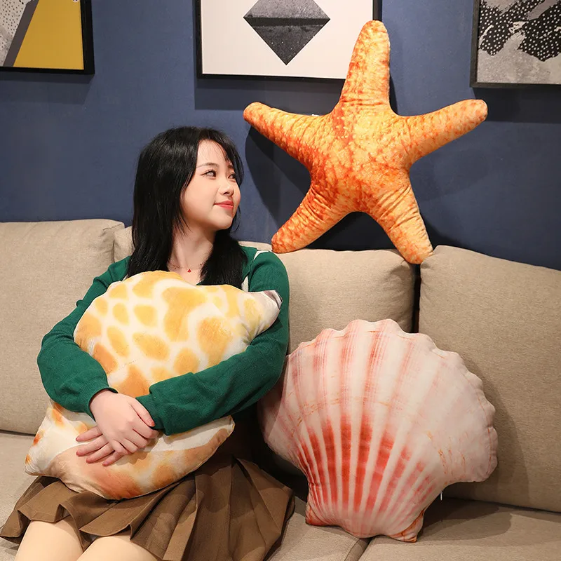 

Simulation Real Life Conch Shell Starfish Abalone Oyster Plush Pillow Stuffed Marine Ocean Animals Funny Toy Creative Room Decor
