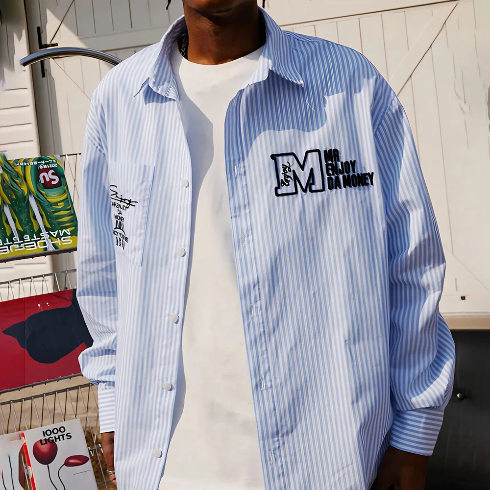 

Осенняя трендовая рубашка с трехмерной вышивкой, Мужской Свободный Повседневный Кардиган в американском стиле хип-хоп, красивый топ с длинными рукавами