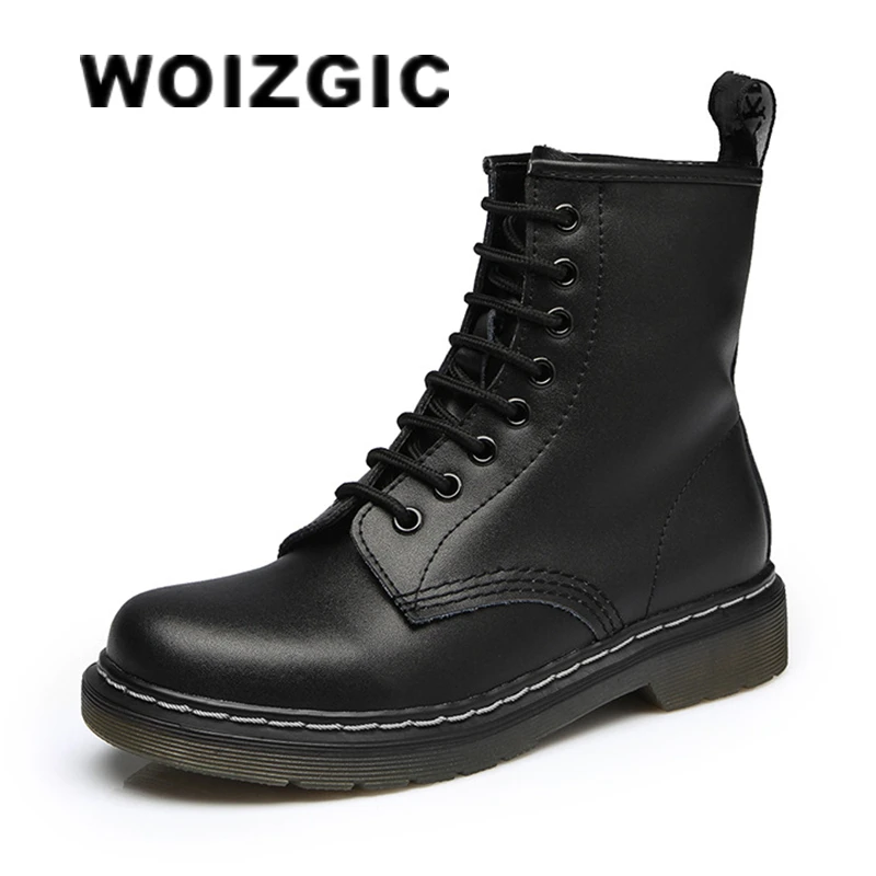 

Женские и мужские Ботильоны WOIZGIC из натуральной кожи, ботинки Paltform, плюшевый мех, теплые зимние ботинки, размер 43, 44, со шнуровкой