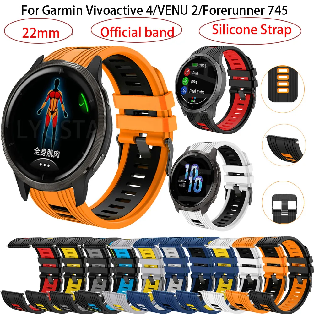 

22mm Silicone Band for Garmin Vivoactive 4 Soft Sport Strap Bracelet Watchband for Garmin Venu 2/Forerunner 745 Quickly Install