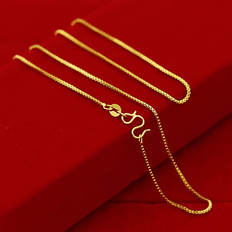 

Gold Necklace For Women 24k Gold Plated 2MM Box-chain Necklace 18inch Fashion Jewelry Easy-hook Trendy Gift for Wedding Birthday