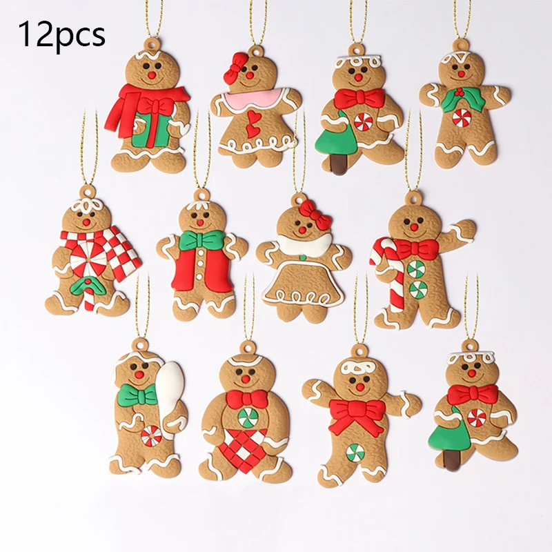 6pcs/lot Mini Gingerbread Man Christmas Ornaments Deer Snowman Chrismas Tree Pendant Decoration New Year Decor Party Supplies images - 6