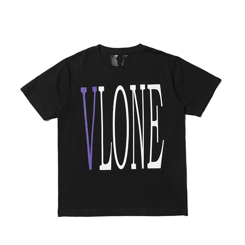 

VLONE male/female couple casual fashion trend high street sports loose HIP-HOP100% cotton V letter print round neck T-shirt