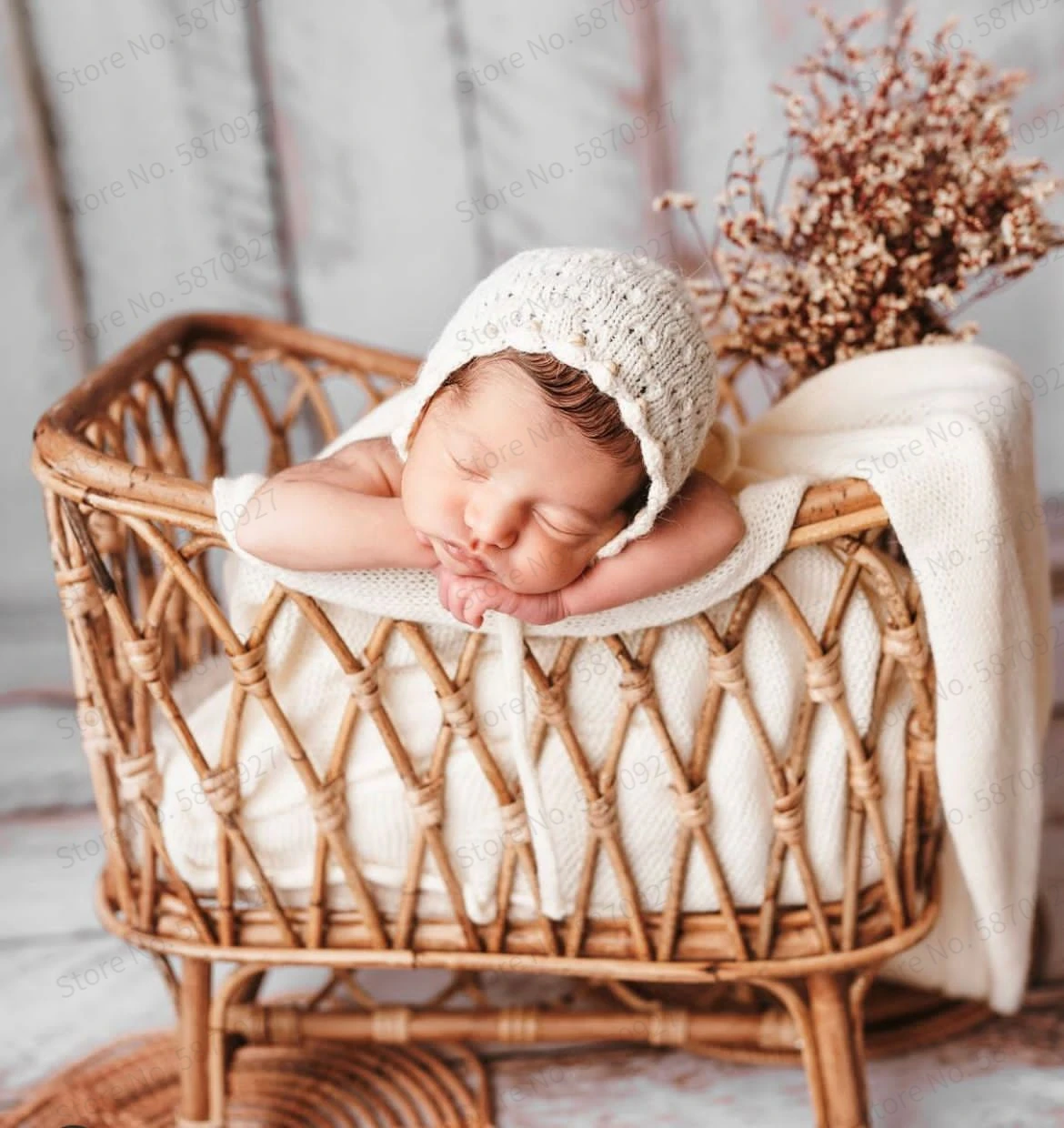 Newborn Photography Props Basket Vintage Rattan Baby Bed Weaving Baskets Wooden Crib for Newborn Photo Shoot Photo Furniture