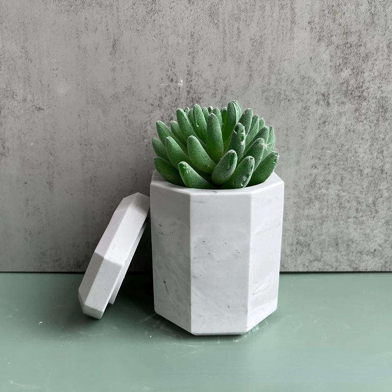 

Octagonal Bottle with Lid Silicone Mold Storage Box Flower Pot Gypsum Resin Mold DIY Cement Crafts
