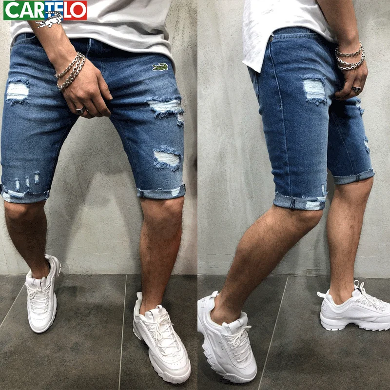 CARTELO Fashion 2023 Men Stretch Short Jeans Fashion Casual Slim Fit High Quality Elastic Denim Shorts Male Hole Out Short Jeans
