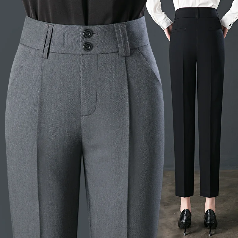 Autumn New Women's Casual Trousers Office Professional Work Pants, High-waisted Slimming Formal Dress Straight Nine-point Pants