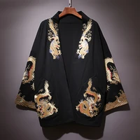 luxury chic men embroidery chinese dragon loose jacket cardigan gold imperial robe large size hip hop coat outwear popular