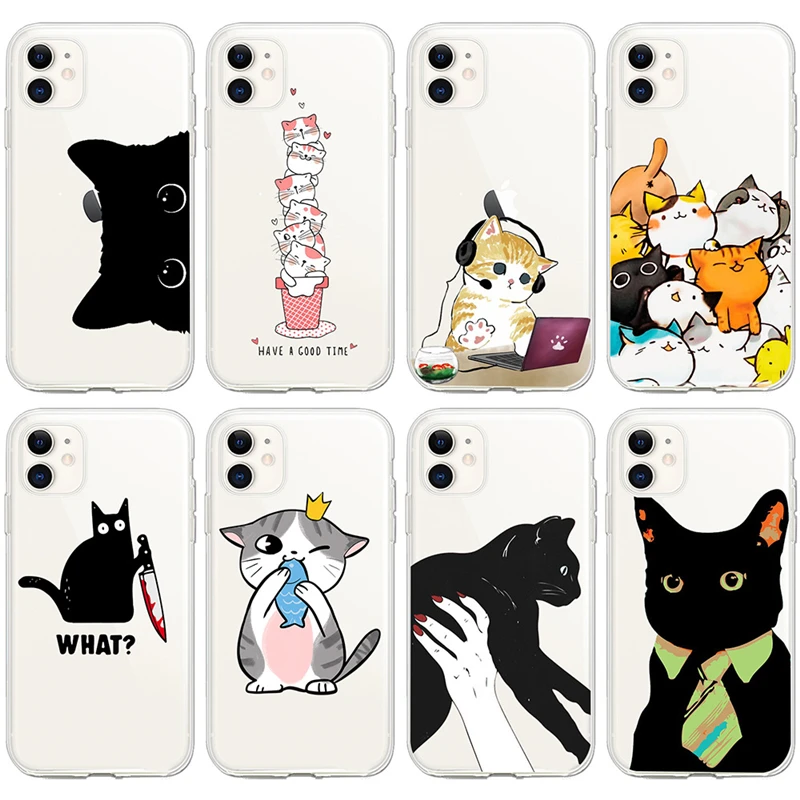 

Anime Cat Cute Attract Case for IPhone 11 12 13 14 Pro Max 7 8 Plus XS XR Cartoon Phone Cover Back Shell Girl Gifts Toys