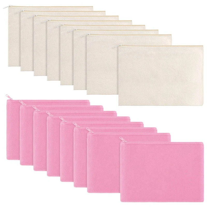 

Multi-Purpose Cosmetics Bag With Zipper Canvas Makeup Pouches Travel Toiletry Bag Pen Pencil Bag Blank DIY Craft Bag