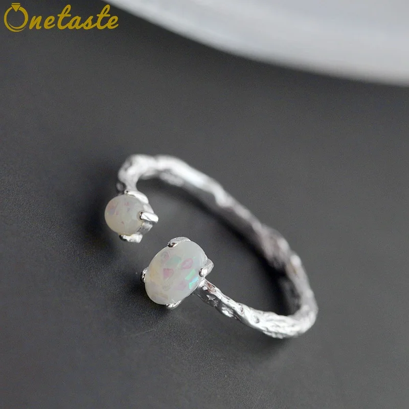 

925 Sterling Silver Gemstone Open Ring For Women Fine Jewelry Chic Minimalism Trendy Resizable Rings Girl Party Gift