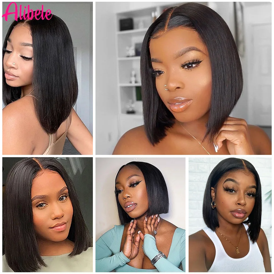 Alibele короткий парик Боб прямые человеческие волосы парики для черных женщин