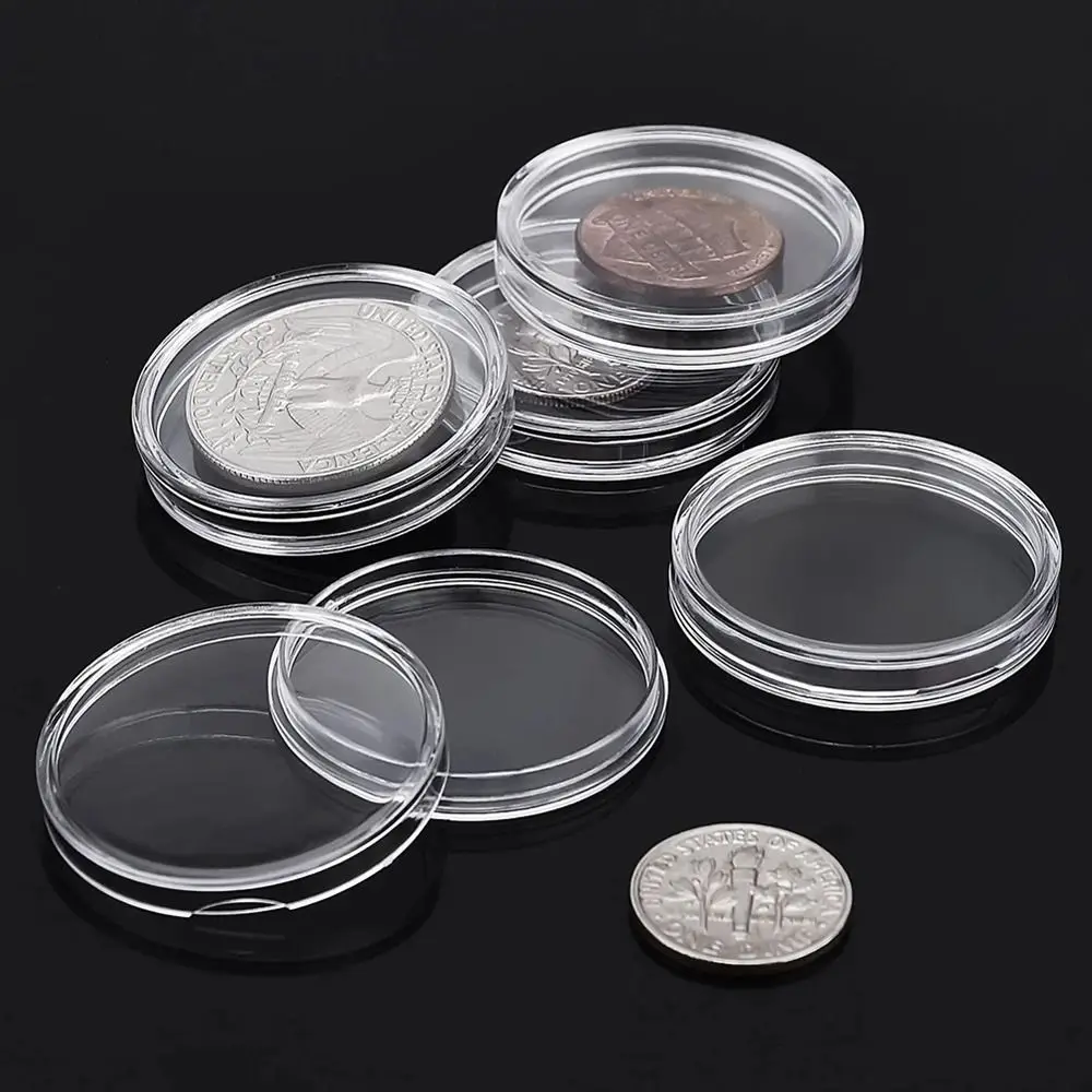 

Round Coin Container Coin Collecting Box Plastic Coin Case Transparent Coin Holder Coin Capsules Coins Storage