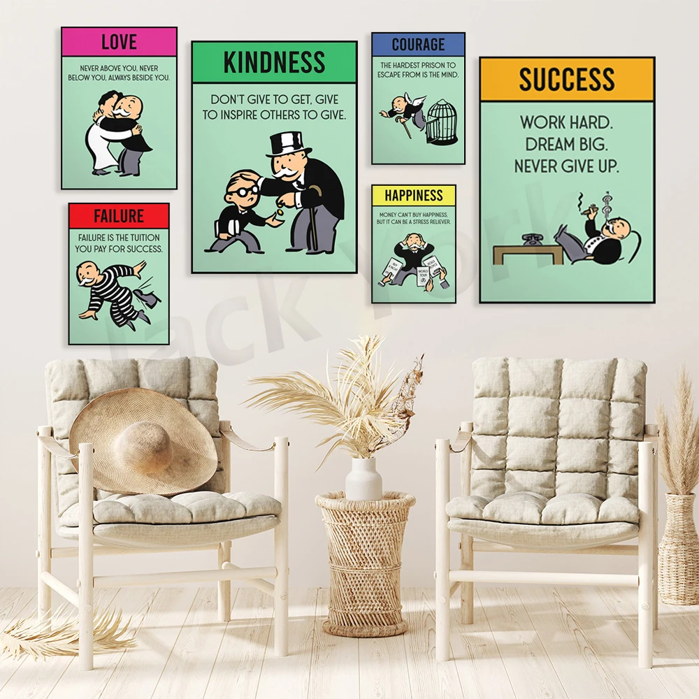 

Monopoly "Regret" "Success" "Failure""Happiness" "Focus"Definition Quote Hustle Business Inspiration Motivation Wall Art Poster