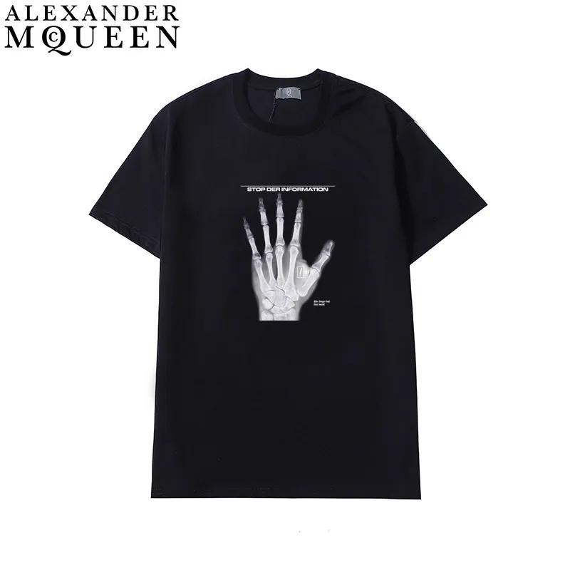 

MCQUEEN T-shirt Men's and Women's Unisex Skeleton Hand Printed Round Neck Short Sleeve All-match Tops & Tees
