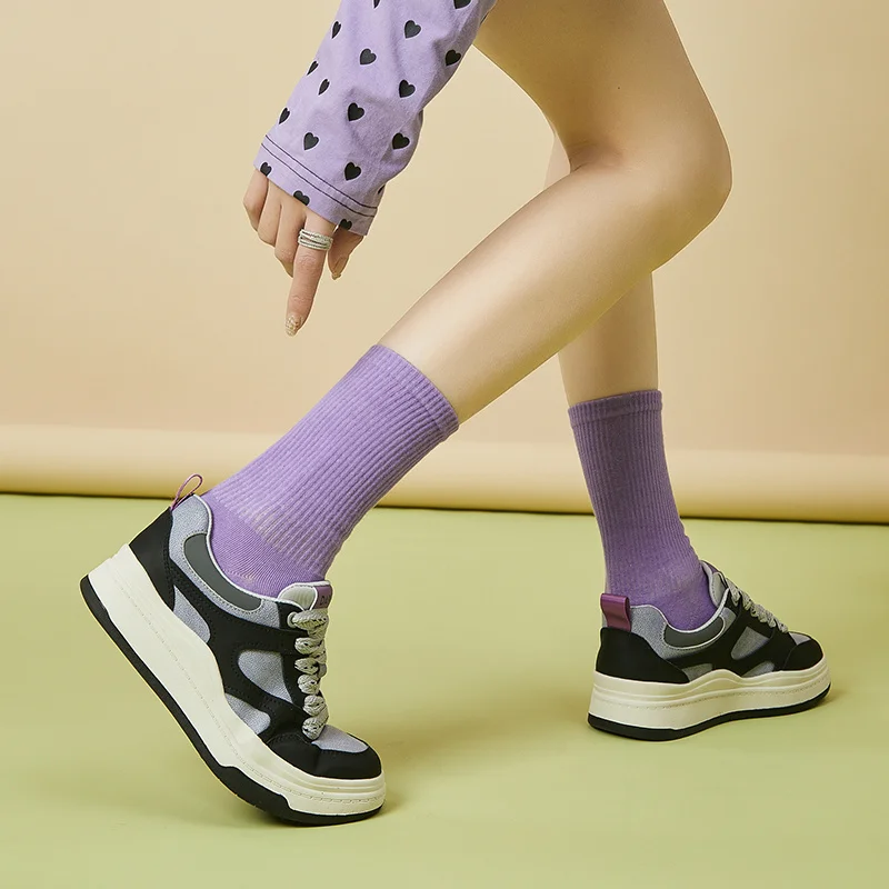 Autuspin New 4cm Genuine Leather Sneakers Women 2023 Spring Summer Autumn Casual Skateboard Shoes Ladies Outdoor Cozy Sneaker