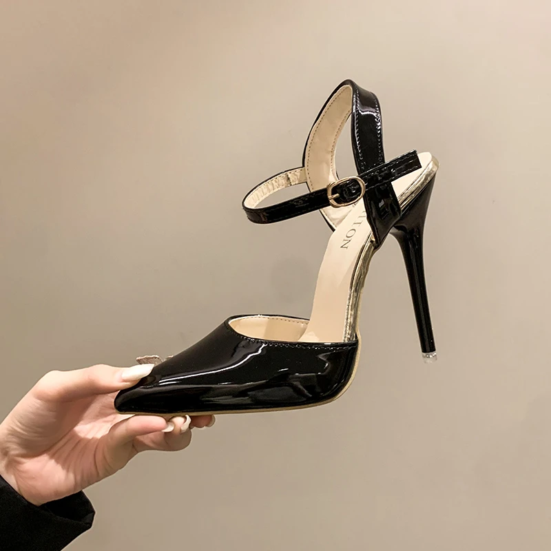 

Hot Sales 2023 Summer Style sexy 11cm Women's Sandals High Heels Pointy Buckle Nightclub Lady Party Shoes Black Large Size 35-43