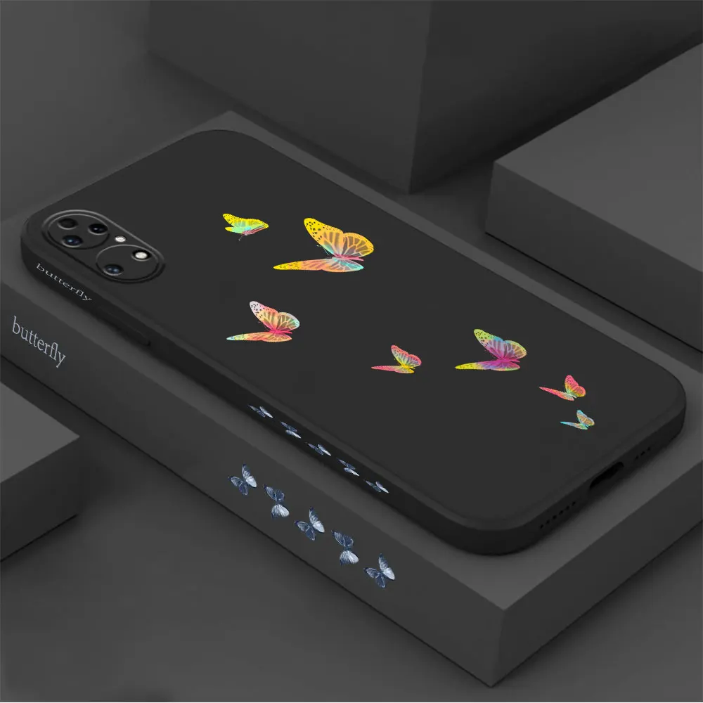 Phantom Butterfly Phone Case For Huawei P60 P50 P40 P30 P20 Mate 50 40 30 20 20X 10 Colour Liquid Silicone Cover Funda Cqoue