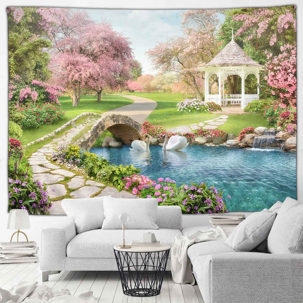 Италия приморский город искусственные розовые цветы озеро лебедь европейский