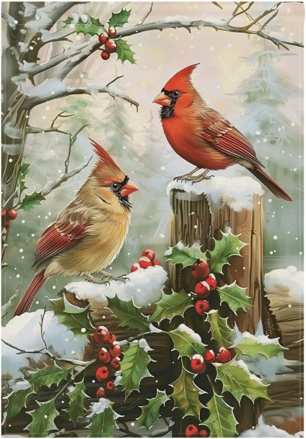 Wamika Merry Christams Садовые флаги 12 x 18 двусторонние Cardinal Red Bird Holly Berry Branches Snow Добро