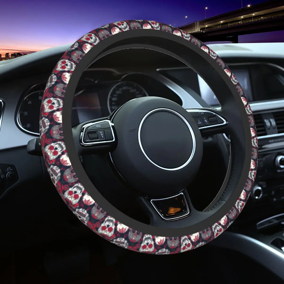 

Day Of The Dead Colorful Sugar Skull Car Steering Wheel Cover 38cm Universal Car-styling Interior Accessories
