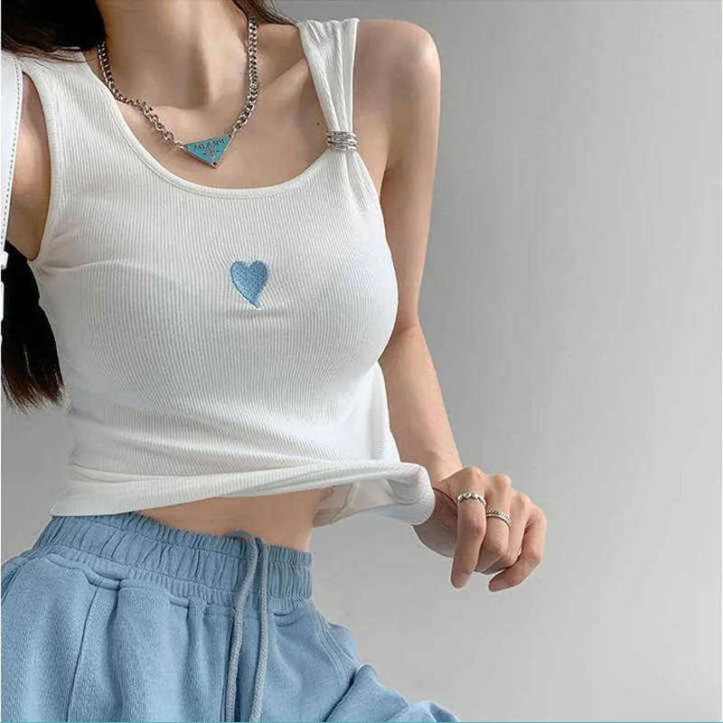 

NEW Ladies Camisole 2022 Summer Embroidered Love Sleeveless All-match Internal Wear Thread Elastic Casual Sports Bottoming Top