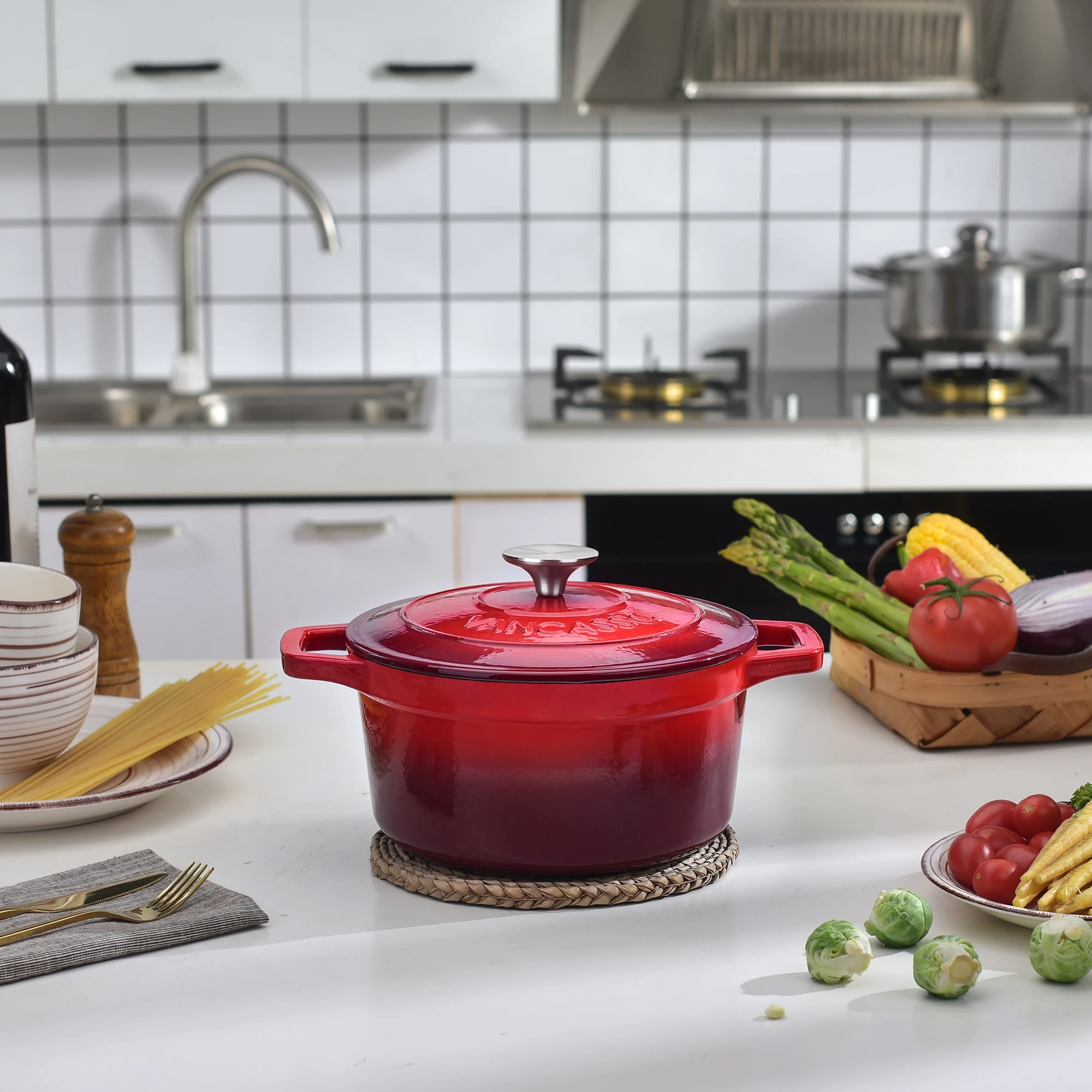 

Vancasso 3L Cast Iron Pot Soup Pot With Lid 6 Color Optional Naturally Non-Stick Enamelled Casserole 22cm Multi-purpose