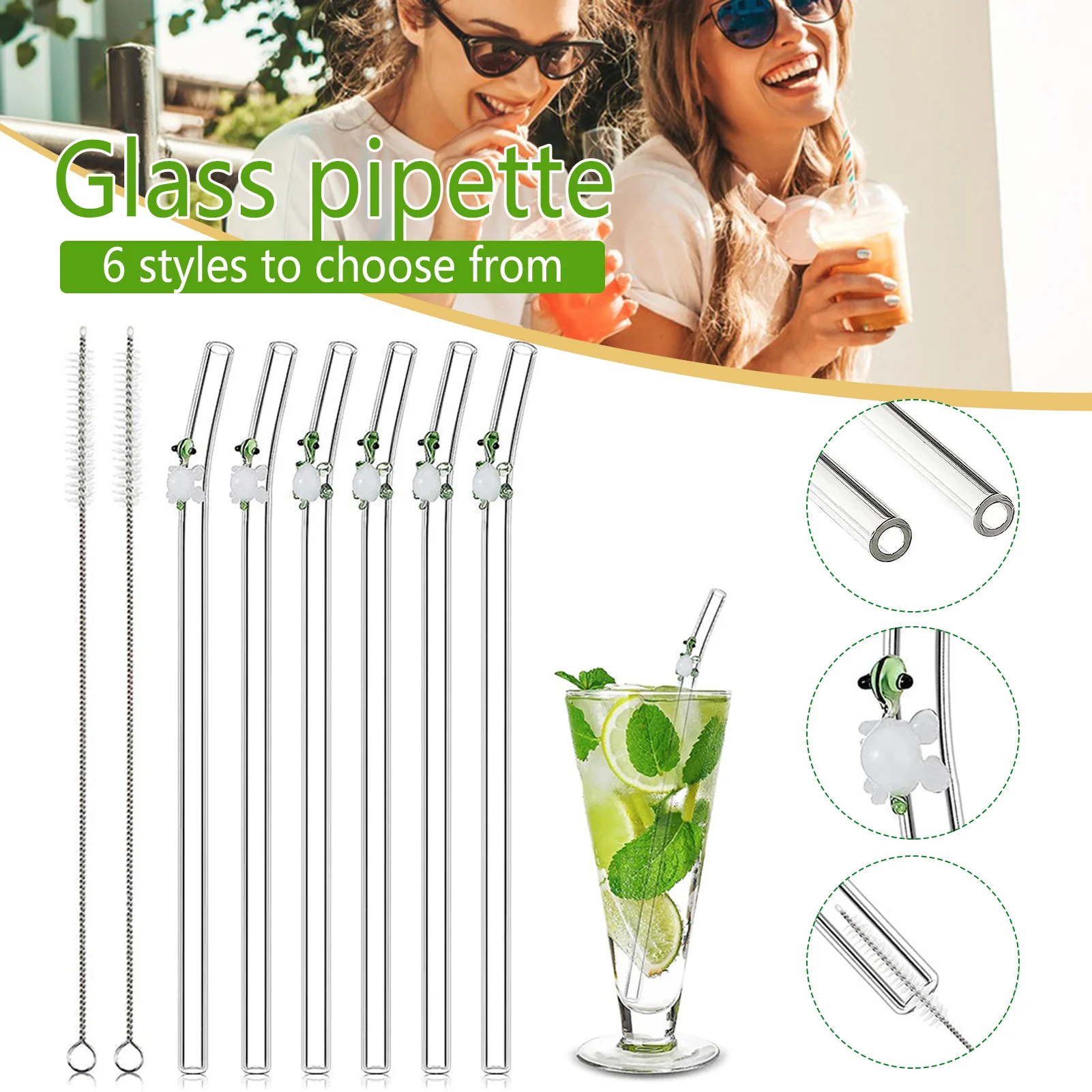 

Cute Stained Glass Straws Reusable Straws With 2 Straw Cleaning Brush For Daily Use трубочки для напитков