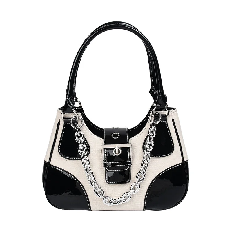 

Винтажная Милая крутая Холщовая Сумка для девушек, женская сумка через плечо из лакированной кожи с металлической цепочкой, сумка-тоут Y2k, с...