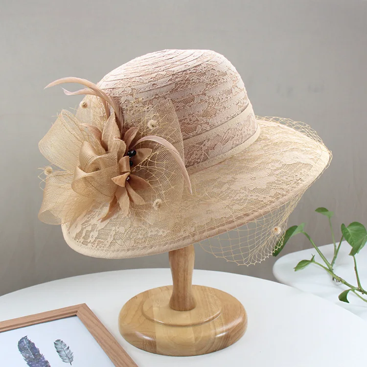 

Summer Female Veils Fedoras Hat Brim Black Organza Hats Vintage Floral Design Wedding Dress Woman Kentucky Derby Fascinator Hat