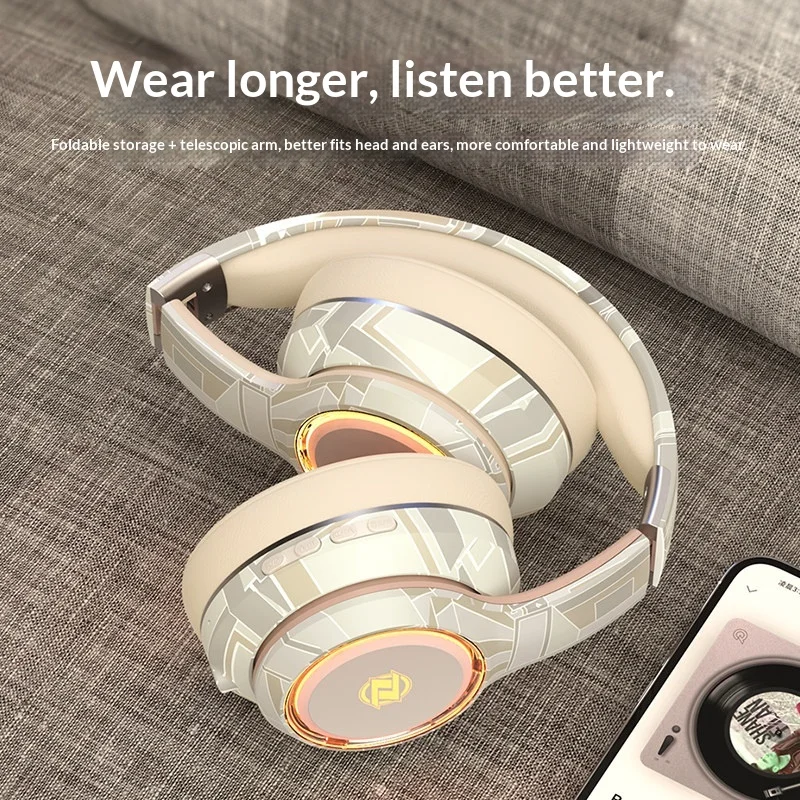 Фото Беспроводные Bluetooth-наушники Z Over Ear с LED-подсветкой для геймеров, с микрофоном, поддержкой SD-карты, проводные и беспроводные, для ПК, компьютера, мобильного телефона, унисекс №4