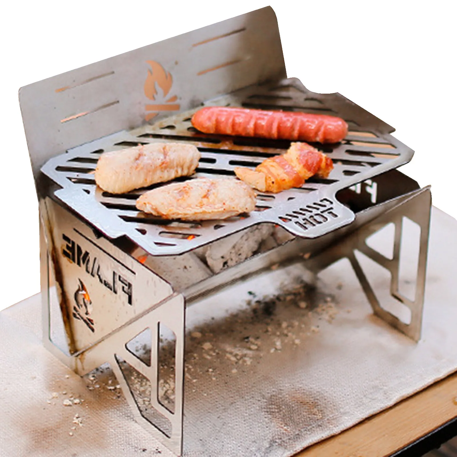 

Wood Grill For Camping Burning Camp Stove Folding Stainless Steel Grill Barbecue Desk Tabletop Outdoor Stainless Steel Smoker
