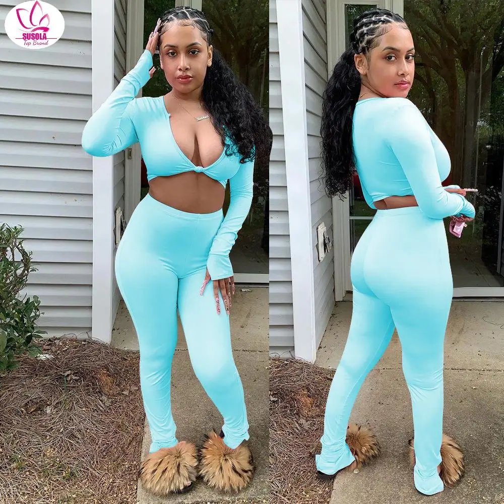 

Casual Summer 2 Two Piece Set Women Pink Outfit Long Sleeve Crop Top Leggings Women Joggers Matching Sets Ladies Tracksuit
