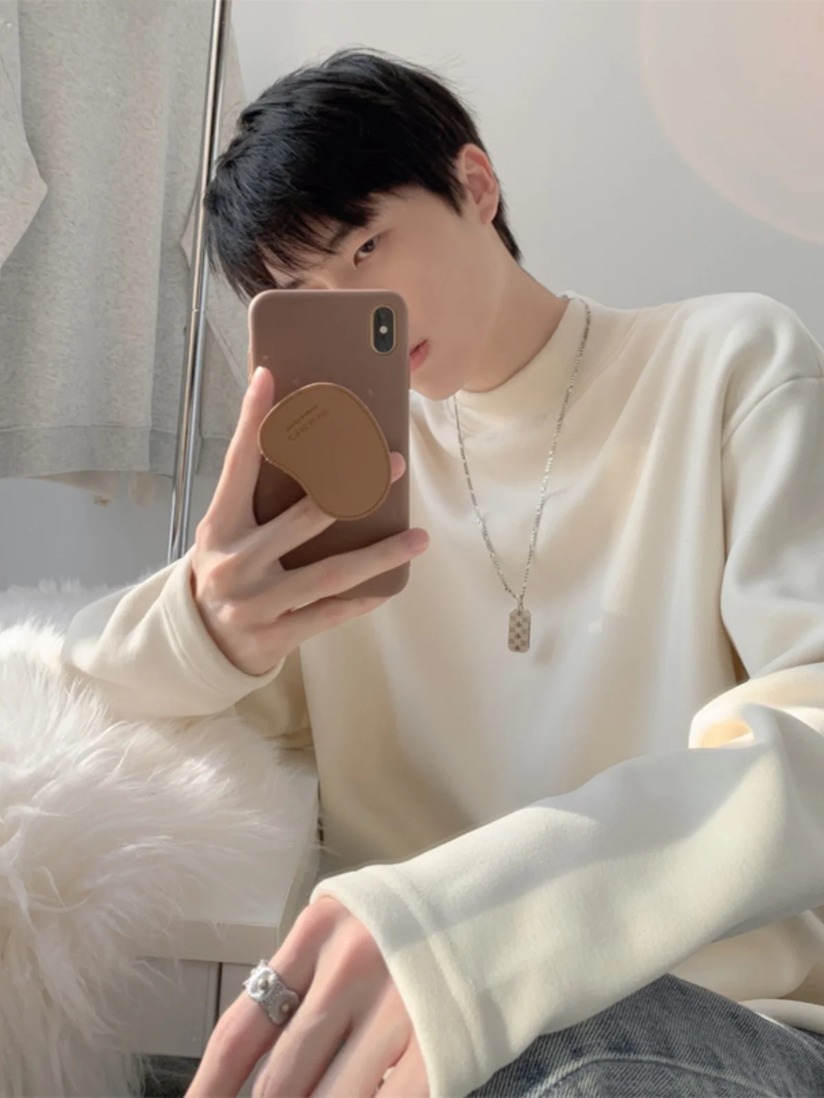 Dralon Long sleeves Shirt Men's Autumn and Winter 2024 New Half-high Collar Inner wear Bottoming Thickened Warm ...