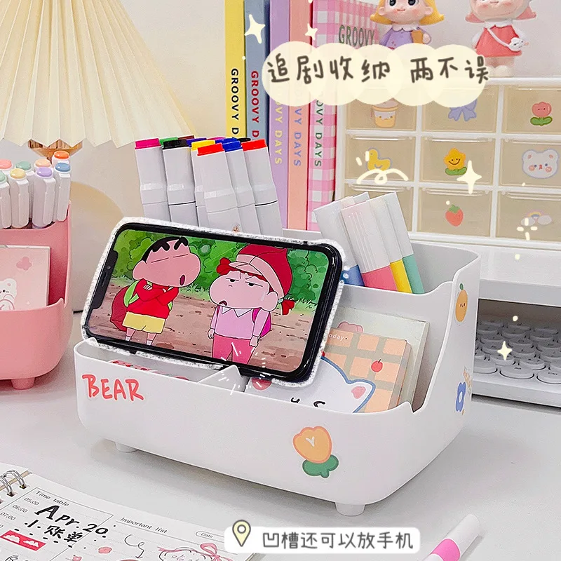 

Multifunction Cute Pen Holder Solid Color High Capacity Stationery Holders Phone Holder Cosmetic Makeup Storage Box for Student